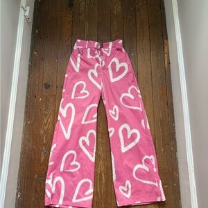 SHEIN Pink and White Patterned Pants